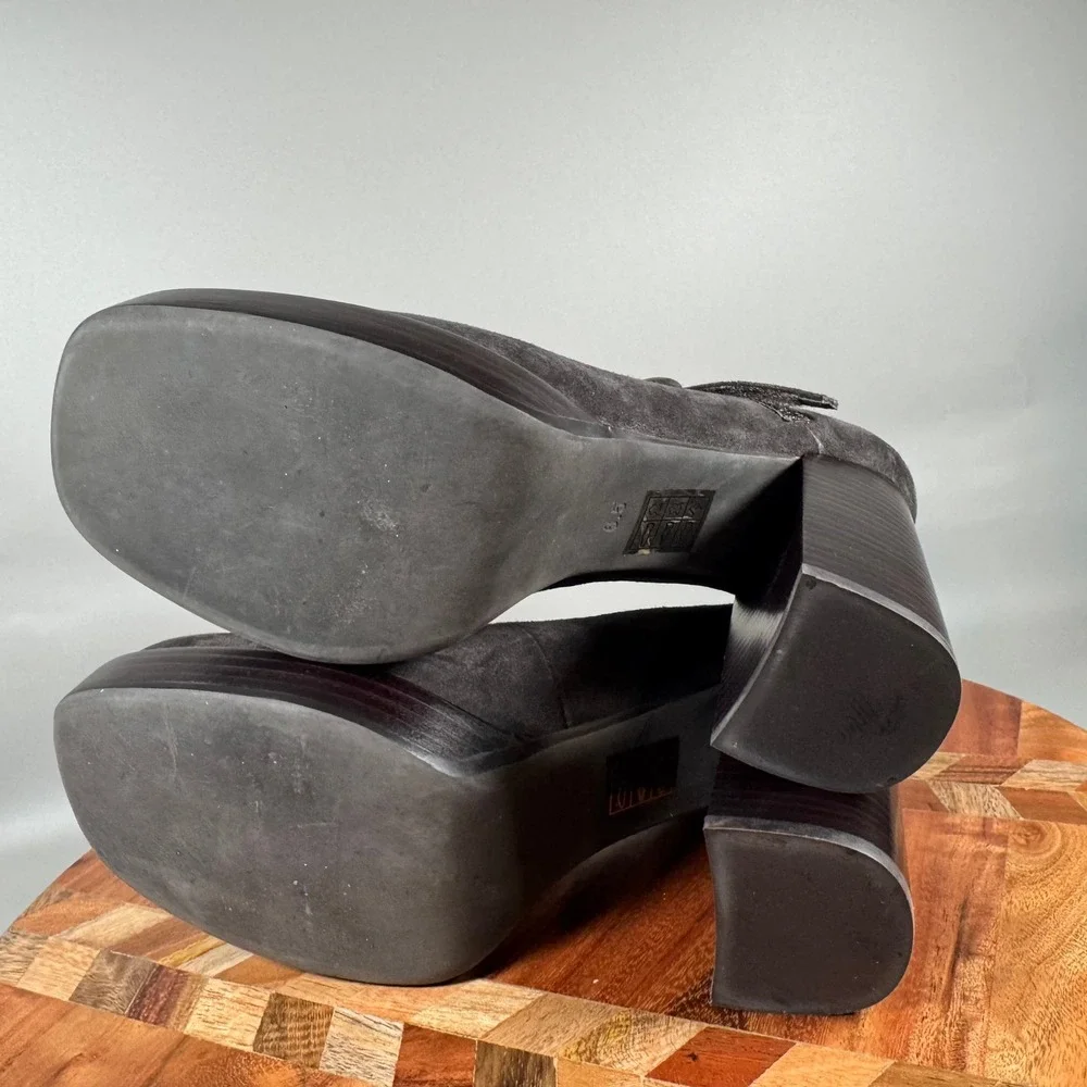 Jeffery Campbell Dark Gray Suede Platform Mary Jane Chunky Block Heel Pumps 6.5